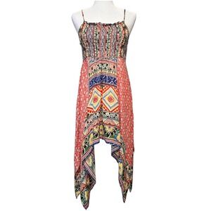 Wet Seal Boho Smocked Patchwork Handkerchief Dress Retro Festival Womens Small